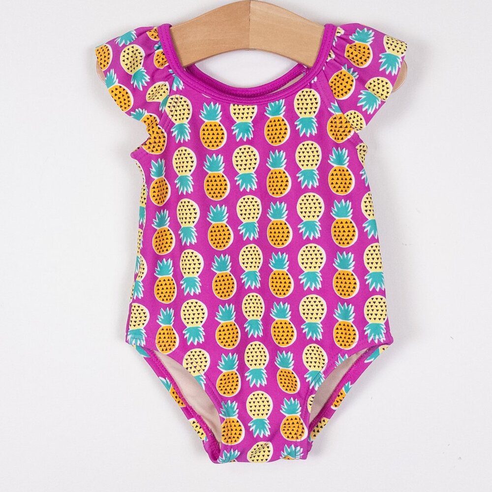 Tea Collection Pineapple Print One-Piece Bathing Suit Pink Baby Girl 9-12 months
